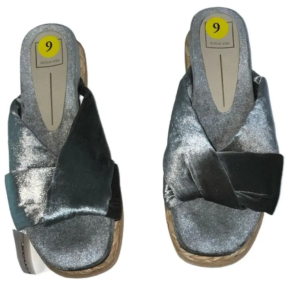 Dolce Vita Giza Knotted Platform Slides Grey Velvet Espadrilles Sz 9